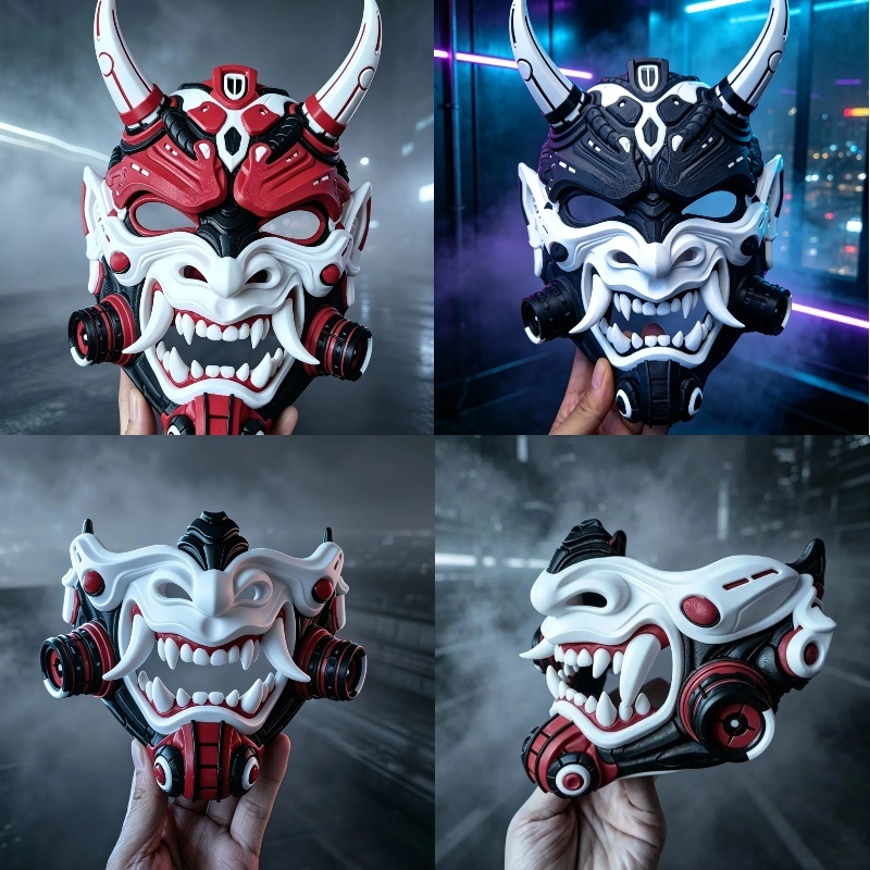 Black Face Mask Pack - New Generic Cyberpunk Oni Demon Mask