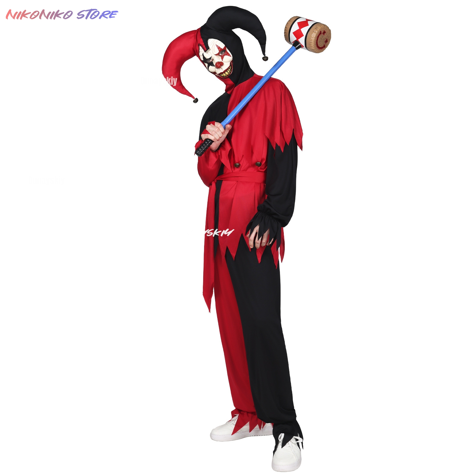 Black Face Mask Pack - Red Black Jagged Jester Outfit With